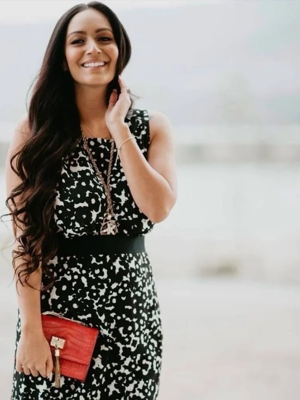 CAbi Black and White Printed Sleeveless Dixon Top